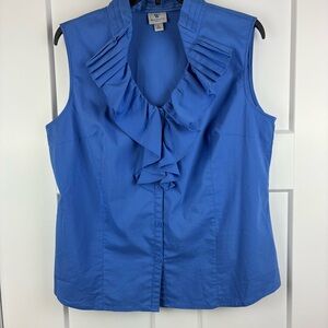 Worthington Stretch Women's Blue Sleeveless Ruffled Summer Top Blouse Size L e